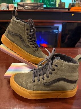 Vans Kids' MTE High-Top Olive Green Suede Sneakers with Gum Sole